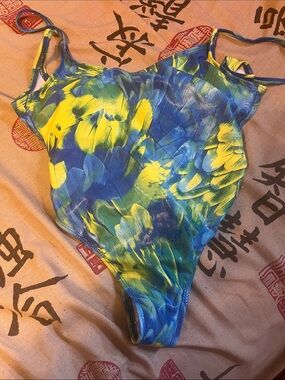 Womens' Blue & Yellow Floral One-Piece Swimsuit